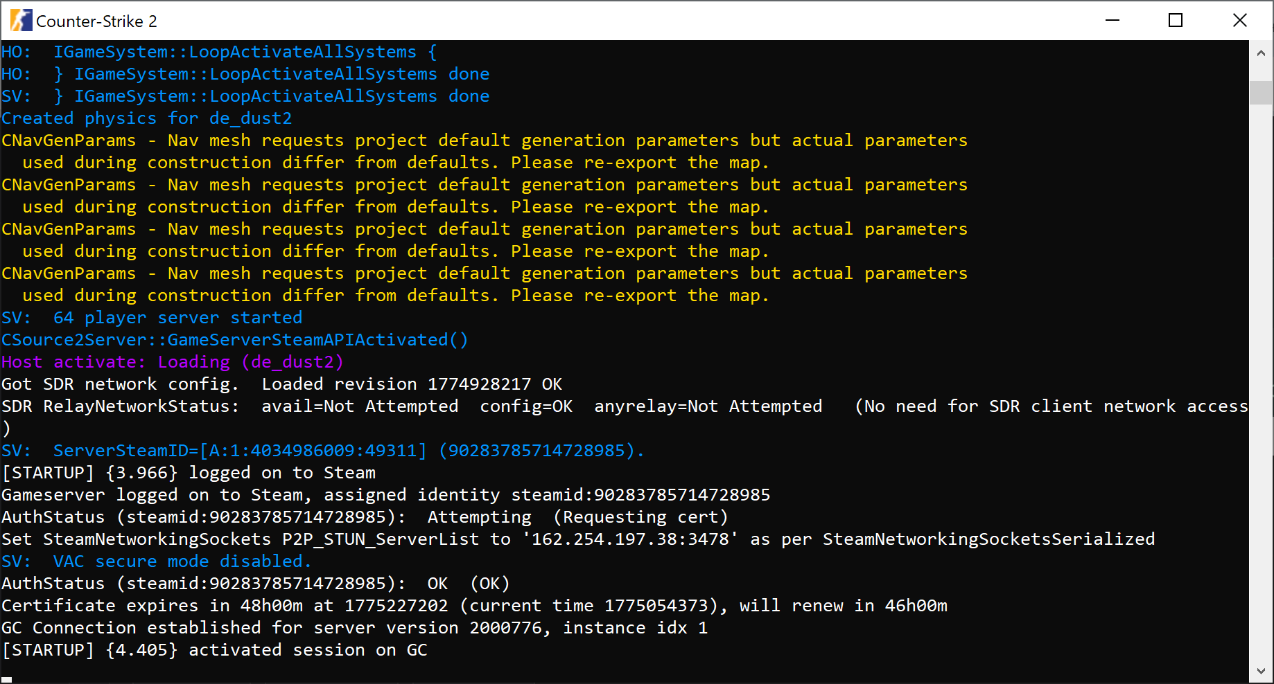 Запущенный сервер CS2
